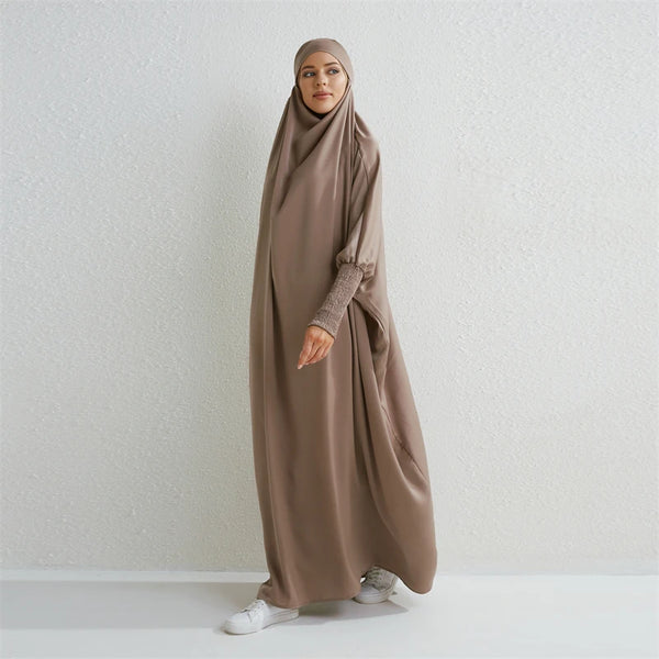 Abaya Hooded Smocking Sleeve One-piece